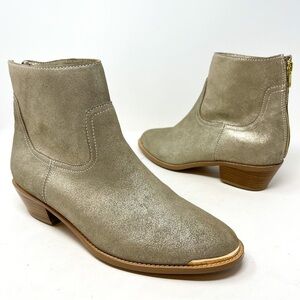 ABS by Allen Schwartz Perisphone Genuine Suede Leather Gold Ankle Boots Size 10